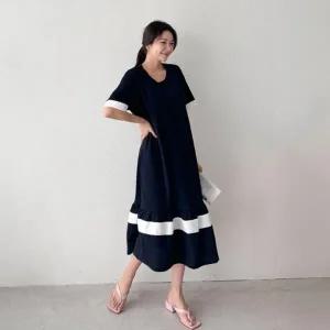 빅사이즈 406 밀키배색프릴롱원피스 DBSS236