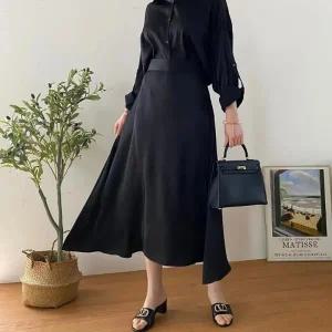 빅사이즈 404 엣지플레어샤틴스커트 DRAQ856