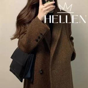 [헬렌] 헤링본 겨울 울라이크 카라넥 롱코트 구스카울라이크코트 G-955