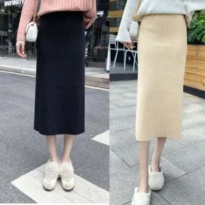 여성 캐주얼 골지 하이웨이스트 H라인 밴딩 스커트