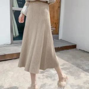 여성 밴딩 니트 롱 스커트 데일리 베이직 골지 치마 니트치마