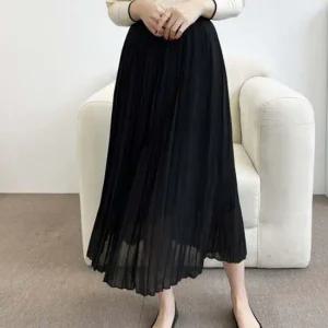 여자치마 밴딩 여성 플리츠 스커트 여자 쉬폰 롱 스커트 치마