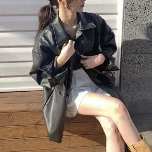 오버핏 카라 디자인 라이더 자켓 겨울 올블랙 아우터