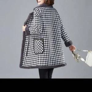 안감 하운드 데일리 퍼 체크 보온 하프 모직 코트 자