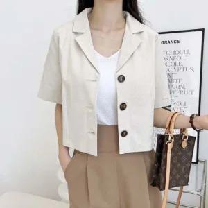 버튼크롭반팔자켓 8936 KSS 여성린넨