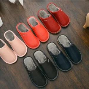 [오노마] ONM 남여공용 겨울 가죽 털실내화 슬리퍼 학교 사무실