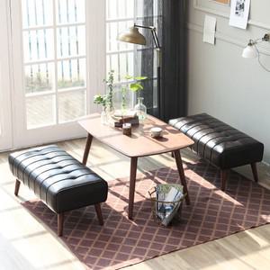 피렌체 4인 낮은 원목 카페 테이블 세트 / 스툴 2개