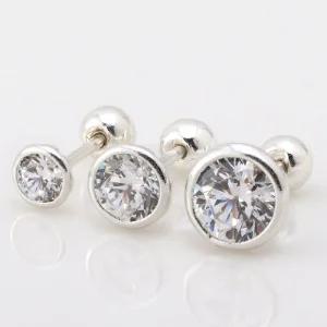 SP600_화이트 베젤큐빅 은피어싱 정품 925 법정 순은 실버피어싱 은귀걸이 큐빅귀걸이