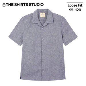 [더셔츠스튜디오] 그레이 루즈핏 샴브레이솔리드 오픈카라 반팔셔츠(TSS214)