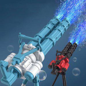 [유니커블]초대형 더블 튜브 게틀링 버블머신 자동 버블건 LED 라이트 비눗방울 총 거치대 장난감 비누...