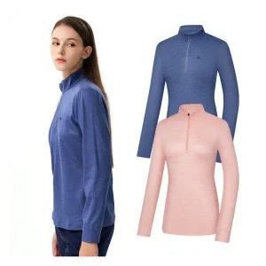 [콜핑] 2103TK421W 스트라이프 패턴 본딩 여자 가을 등산 긴팔 집업 기모 티셔츠