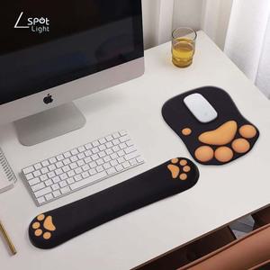 스포트라이트 댕댕이 발바닥 메모리폼 키보드 팜레스트 손목받침대 + 손목보호 마우스패드 블랙 38 세트