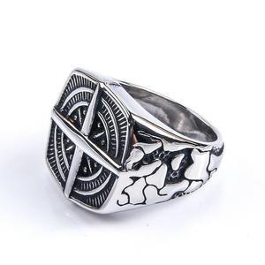 [벨가] 써지지컬스틸 빈티지 무늬 사각 나침반 반지