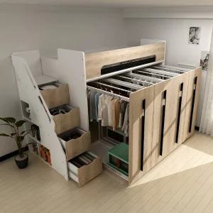 네오 슬라이딩 옷장 수납 벙커침대 슈퍼싱글 원룸 기숙사 이층침대