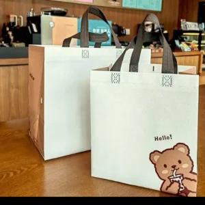 어린이집 유치원 졸업 입학 선물용 곰돌이 부직포가방 타포린백 손잡이 캐릭터쇼핑백 중형1p(변경후)