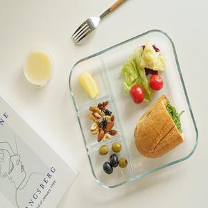 고급 강화 유리 다이어트 전자렌지용 어른용 소식 샐러드 식판 소