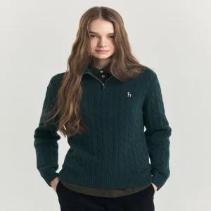 헤지스 여성 24FW [캐시미어] 다크그린 케이블 하프집업 스웨터 HSSW4D908E3