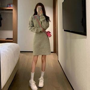 [트렌드스토어] 탄탄한 겨울 골지니트 빅후드 미니원피스