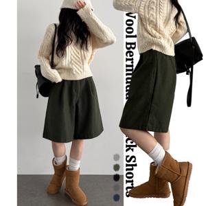 [하프클럽/이버유]겨울 버뮤다 연말 핀턱 울 모직반바지 버뮤다 하프 5부 팬츠 슬랙스 겨울 반바지