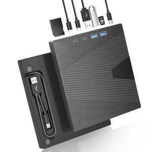 노트북용 시오여 외장 CD /DVD 드라이브, 휴대용 CD /DVD 드라이브 + /-RW 드라이브(SD 카드 리더 USB 3.0 및 USB-C CD 버너와 호환), Windows Mac Pro /노트북 데스크톱 PC용 Air Linux 지원