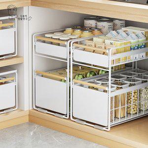 [김용석생활연구소]싱크대 슬라이딩 수납 선반 2단 하부장 정리대 주방 양념통 정리