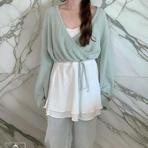 여자 랩 숏가디건 V넥 롱슬리브 가디건