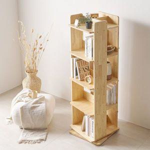 플랜데코 아키라 5단 고무나무원목 회전 책장