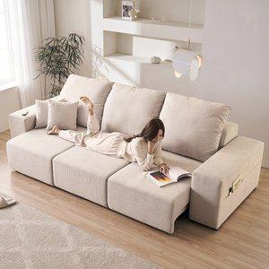 [삼익가구][프리미엄 구스소파]포슬로 4인용 쿠션형 구스 모션 슬라이드 확장형 리클라이너 소파