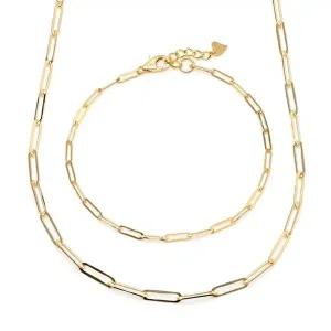 [비앤비골드]18K 심플 레이어드 0.7mm 클립체인 주얼리세트 (목걸이+팔찌) IRS29838