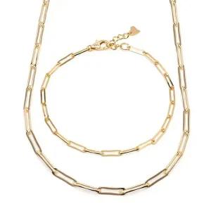 [비앤비골드]18K 심플 레이어드 1mm 클립체인 주얼리세트 (목걸이+팔찌) IRS29839