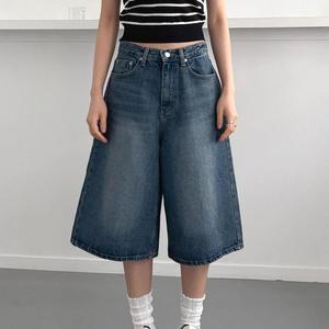 여자 A라인 데님버뮤다팬츠 워싱 7부 청반바지