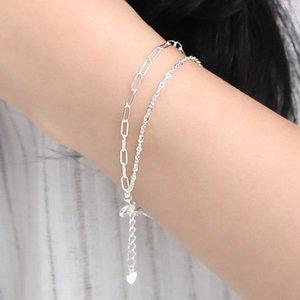 [미니아트]더블 클립 92.5 실버 데일리 레이어드 두줄 체인 은 팔찌