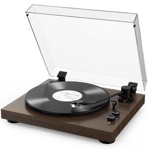 마그네틱 카트리지가 장착된 벨트 드라이브 블루투스 턴테이블, 블루투스 5.3, 포노 프리앰프 내장, RCA 출력, 33/45 비닐 레코드 플레이어, 빈티지 우드 그레인 디자인 및 방진 피트