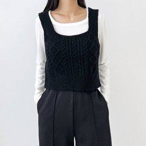 꽈배기짜임 크롭 니트조끼 스퀘어넥 뷔스티에 조끼 (WFH77TD)