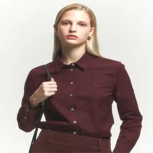 [헤지스 여성] [24FW] WSSH4DC78W2 스테디셀러면 브라운 코튼스판 슬림핏 긴소매