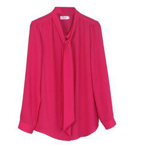 핫핑크셔츠리본 원색 여성 블라우스 긴팔 남방 핫핑크 리본