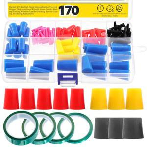 Mardatt 170개 고온 실리콘 고무 테이퍼 플러그 모음 키트 그린 파우더 코팅 마스킹 접착 테이프 페인팅 아노다이징 용도