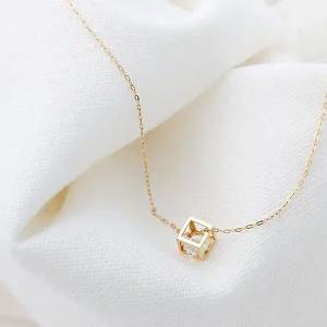 [미니아트]14K Gold 데일리 미니 큐브 심플 금 목걸이 45cm