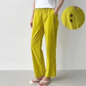 고품질 단추 포인트 밴딩 와이드 팬츠 여름 롱바지 와이드 여름바지 허리밴딩 단추포인트 컬러 (WFJG4OS)