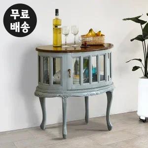 [벤티스가구]디에 마호가니 원목 유리 장식장 엔틱 미니 타원형 낮은 거실 인테리어 장식장 콘솔 가구