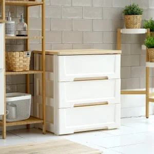 화이트 이노스 우드상판 서랍장 3단 (내추럴오크/화이트오크) 다용도 옷 수납장