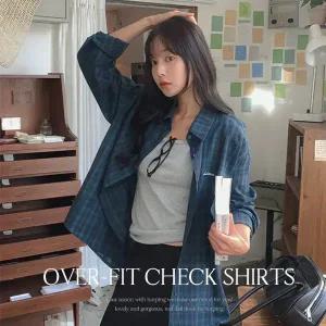 핫핑 [간절기템/군살커버] 엔브 오버핏 자수 체크셔츠