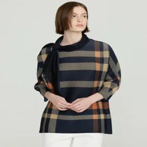 [닥스 여성] [25SS] DLTS5BP22N3 스카프 세트 네이비 빅 체크 긴팔 플리츠 티셔츠