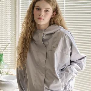 크롭 후드 윈드브레이커 그레이