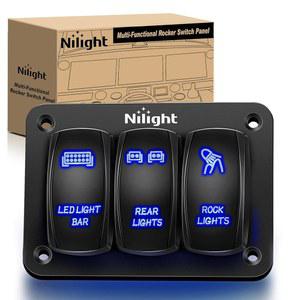 Nilight - 90105C 3단 알루미늄 로커 스위치 패널 5핀 ON/OFF 프리와이어 토글 패널, 해상 보트 카 ATV용 홀더 12/24V, 2년 , 블루