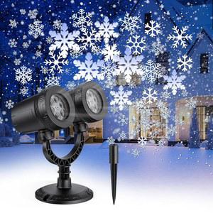 퓨션 스노우플레이크 크리스마스 프로젝터 조명 실외, 더블 헤드 스노우플레이크 프로젝터 조명 방수, 홀리데이 프로젝터 조명 실외, 타이머가 있는 실내 벽 창문 크리스마스 장식용 야외 조명