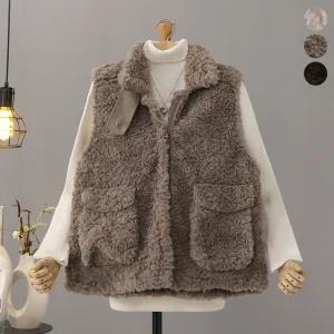 [모노시크] 모리브 하이넥 버튼 소프트 퍼 베스트_MNCS397