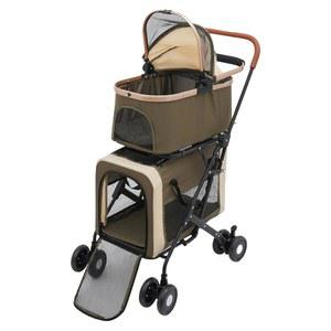 QianMOON 더블 접이식 반려동물 유모차, 일반용 소형 및 중형 고양이 반려견 최대 77파운드의 탈착식 캐리어 가방 2개, 잠금 휠 4개, 분리형 동물용 유모차(그린)