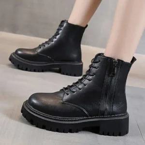 여성워커 키높이 옆지퍼 플랫 워커 여자 앵클부츠-WFGFNA7