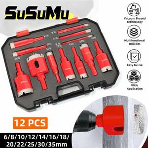 12개 다이아몬드 코팅 드릴 비트 세트 6-35mm 홀쏘 브레이징 코어 (유리, 대리석, 화강암, 석재, 타일, 세라믹용) 수공구